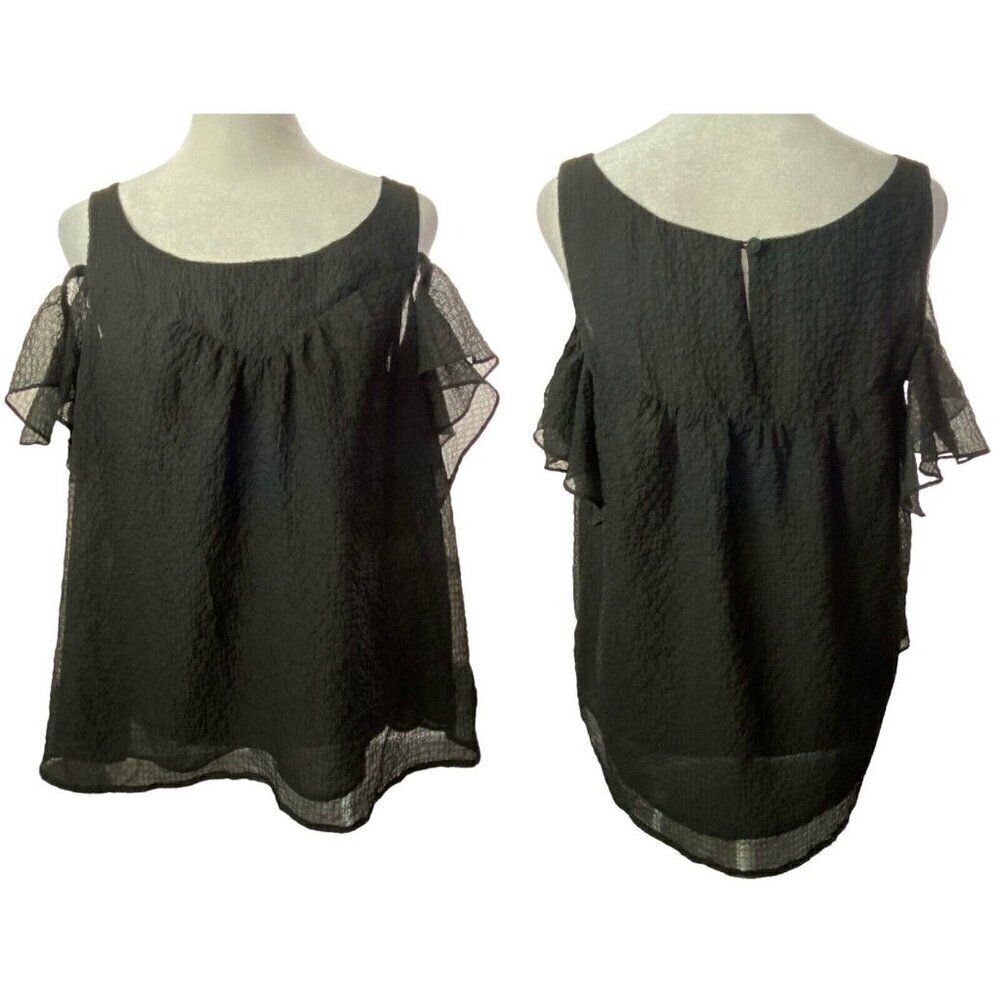 MAEVE Cold Shoulder Flutter Sleeve Textured Blouse Anthropologie Black 8 hb-21